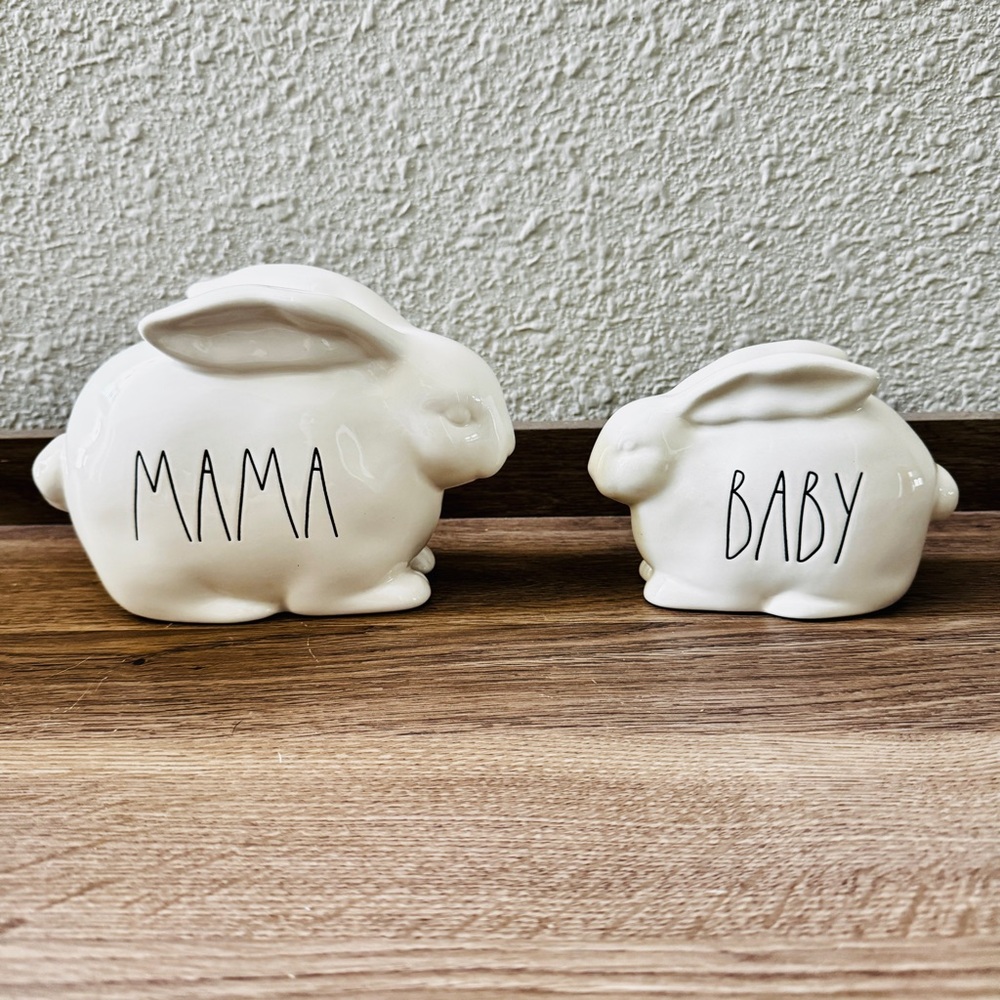 Rae Dunn Mama and Baby Ceramic Bunny Figures